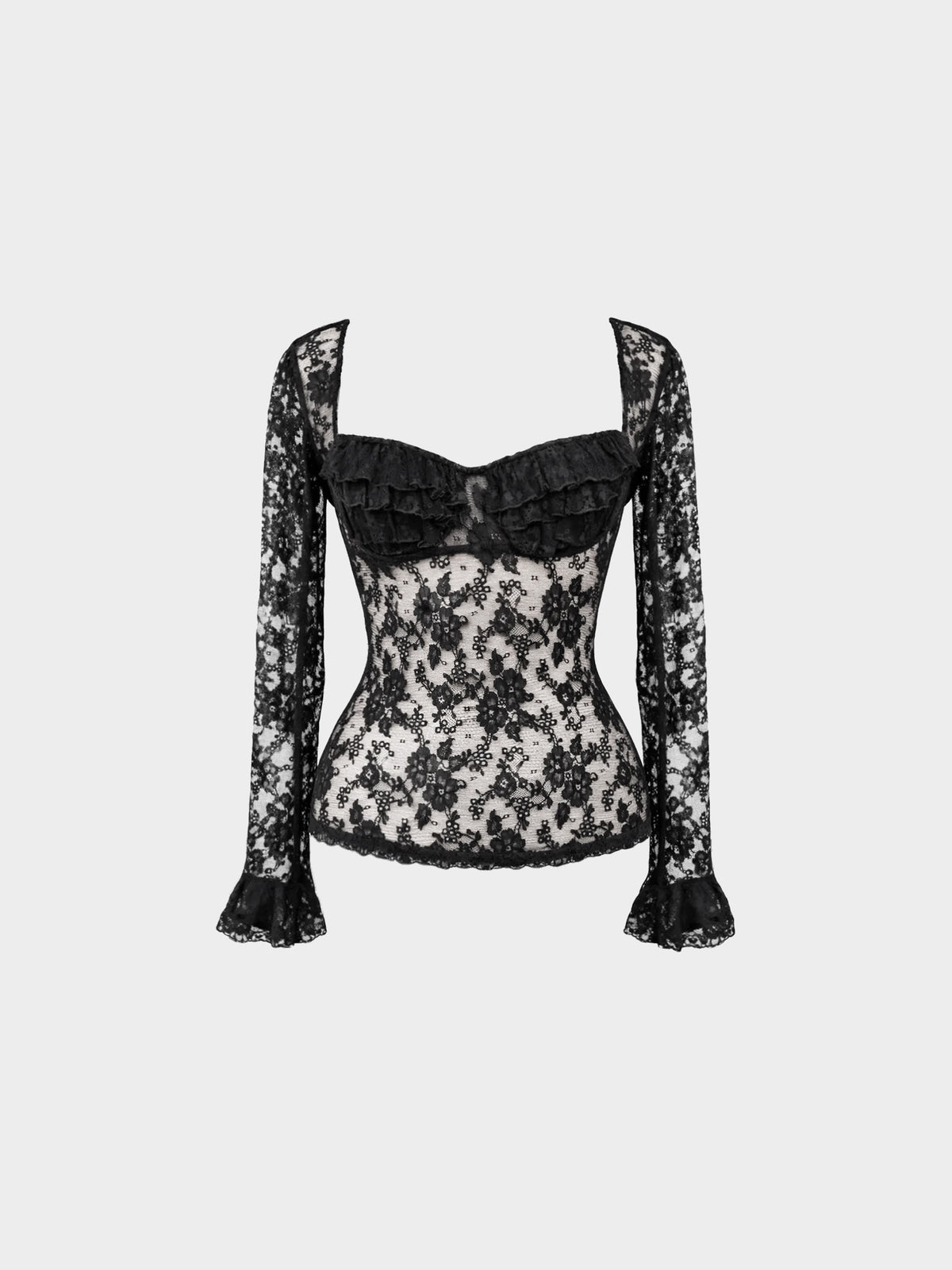 Chantal Thomass 1990s Black Floral Lace Sheer Long-sleeved Top