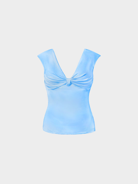 Roberto Cavalli 2000s Blue Silk Knot Detail Top