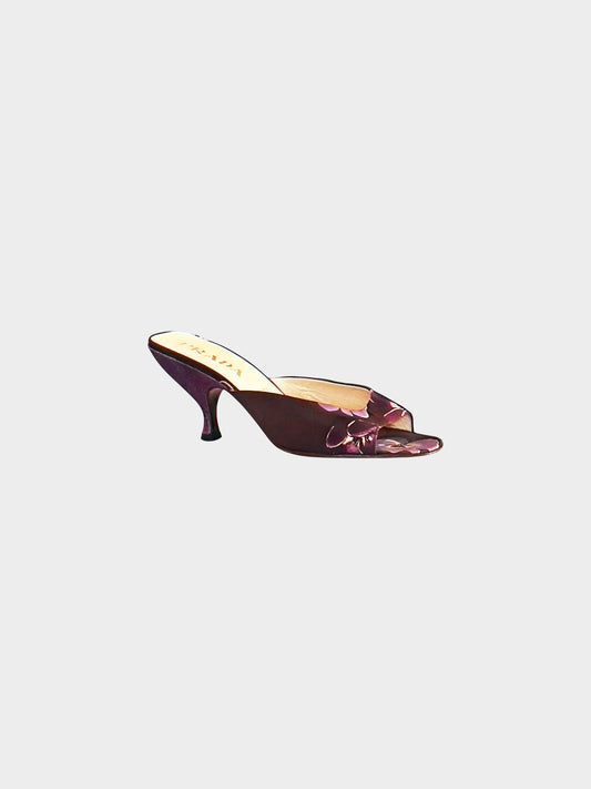 Prada FW 2000 Purple Silk Floral Print Heels