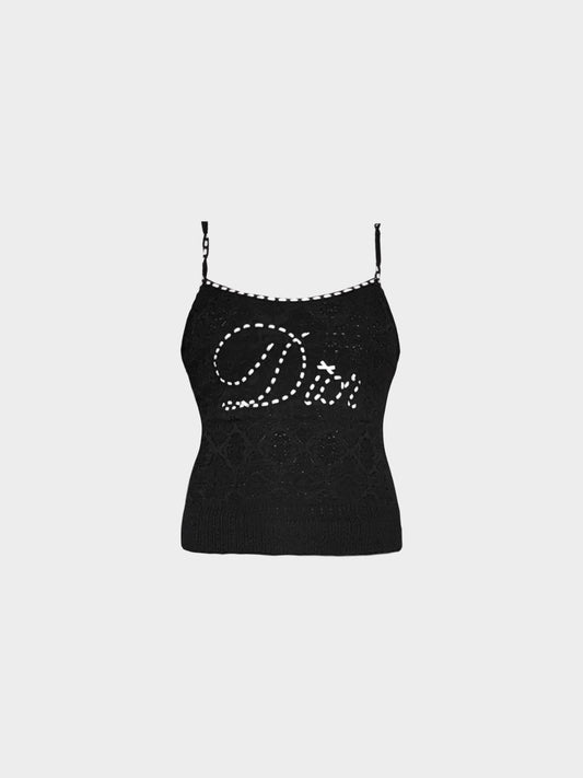Christian Dior by John Galliano 2004 Black Wool Logo Stitch Top