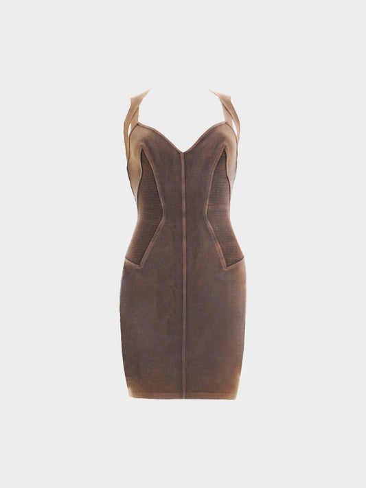 Azzedine Alaïa SS 1990 Brown Cotton Stretch Mini Dress