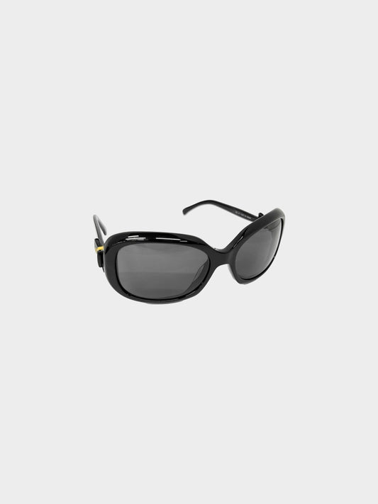 Chanel 2000s Black and Gold Acetate CC Bow Sunglasses