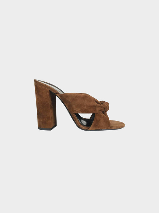 Saint Laurent 2020s Brown Loulou Knot Suede Heeled Sandals