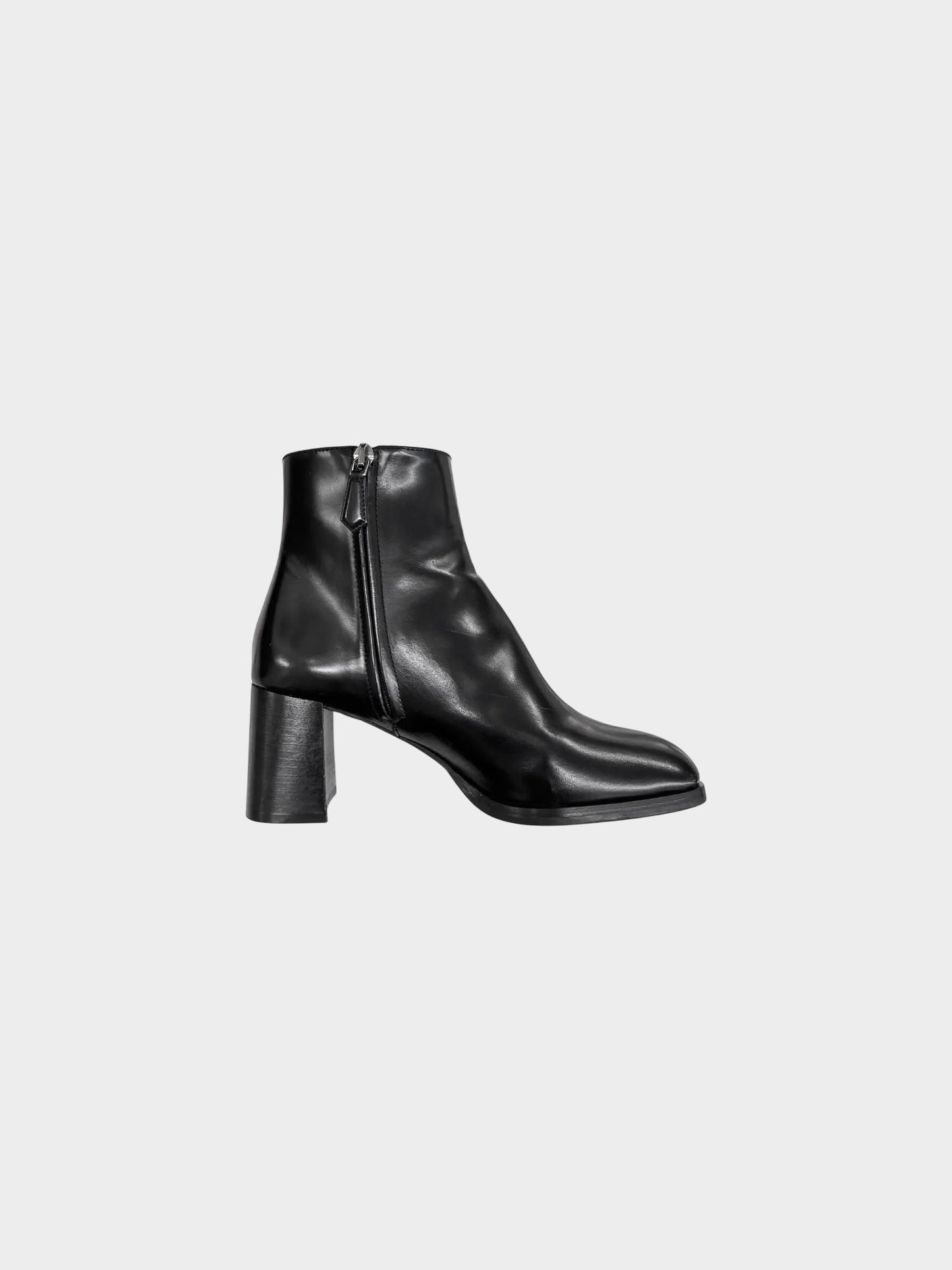 Prada Late 2010s Black Leather Square Toe Ankle Boots