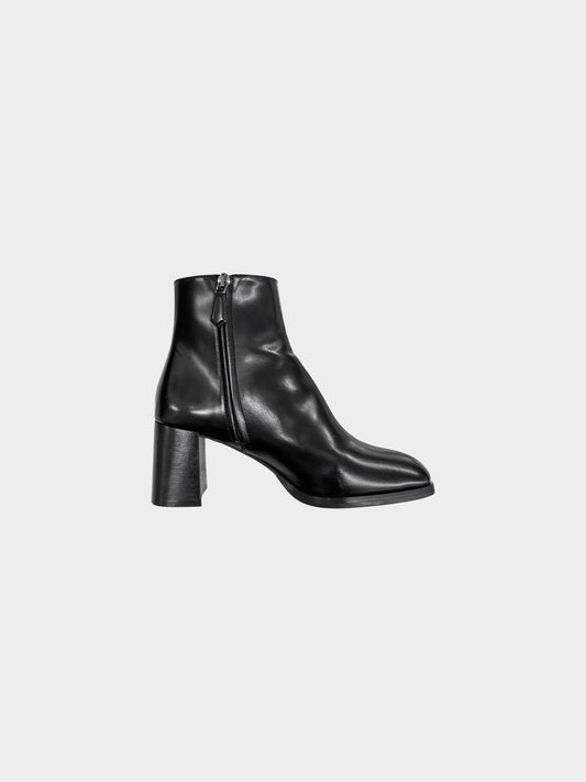 Prada Late 2010s Black Leather Square Toe Ankle Boots