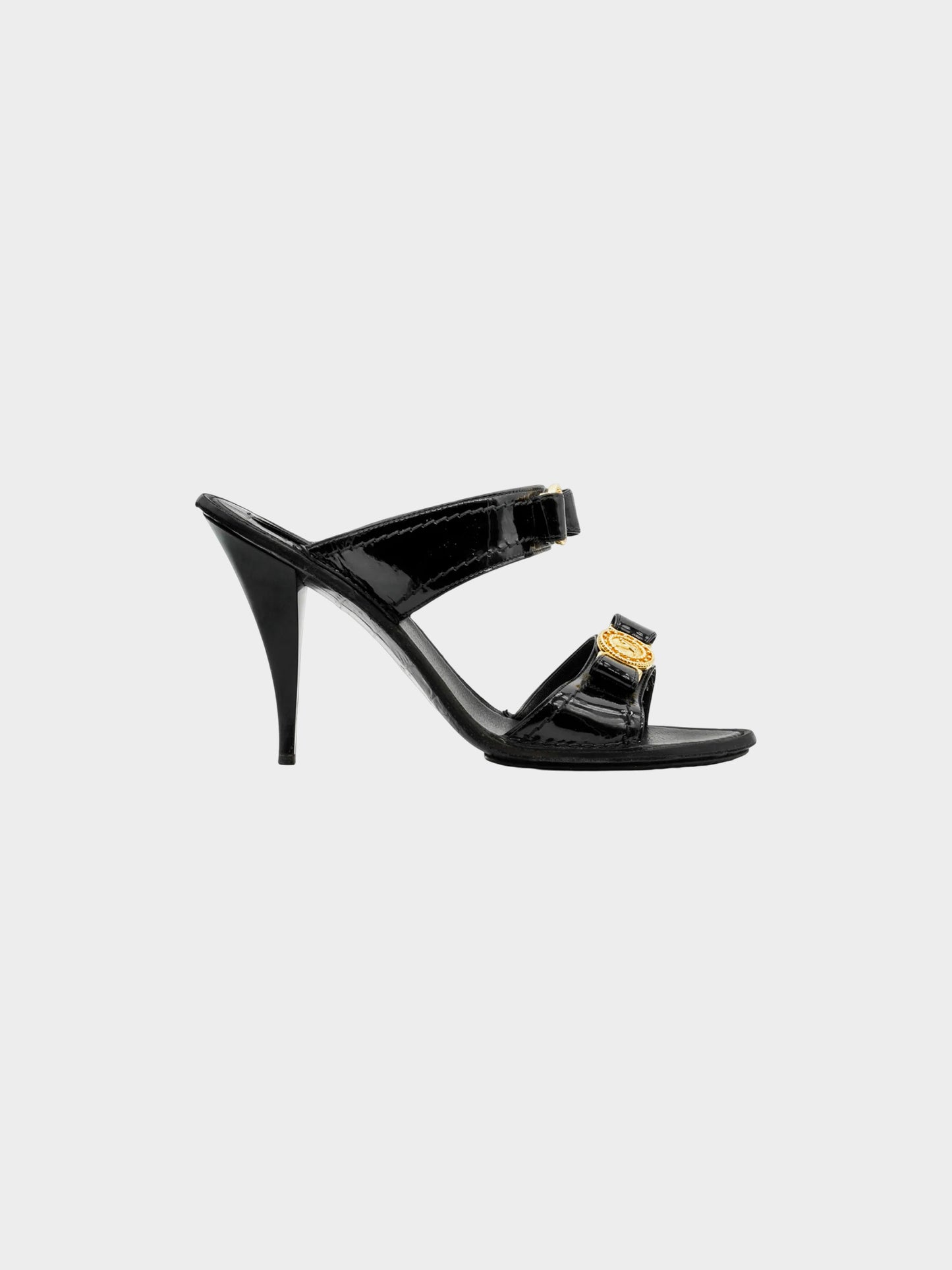 Louis Vuitton SS 2006 Runway Black Croc Patent Leather Heeled Mules