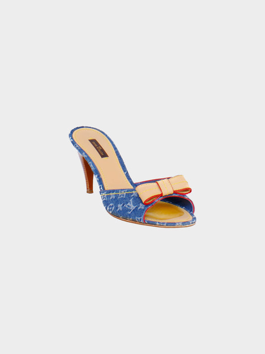 Louis Vuitton 2006 Denim Monogram and Leather Bow Heels