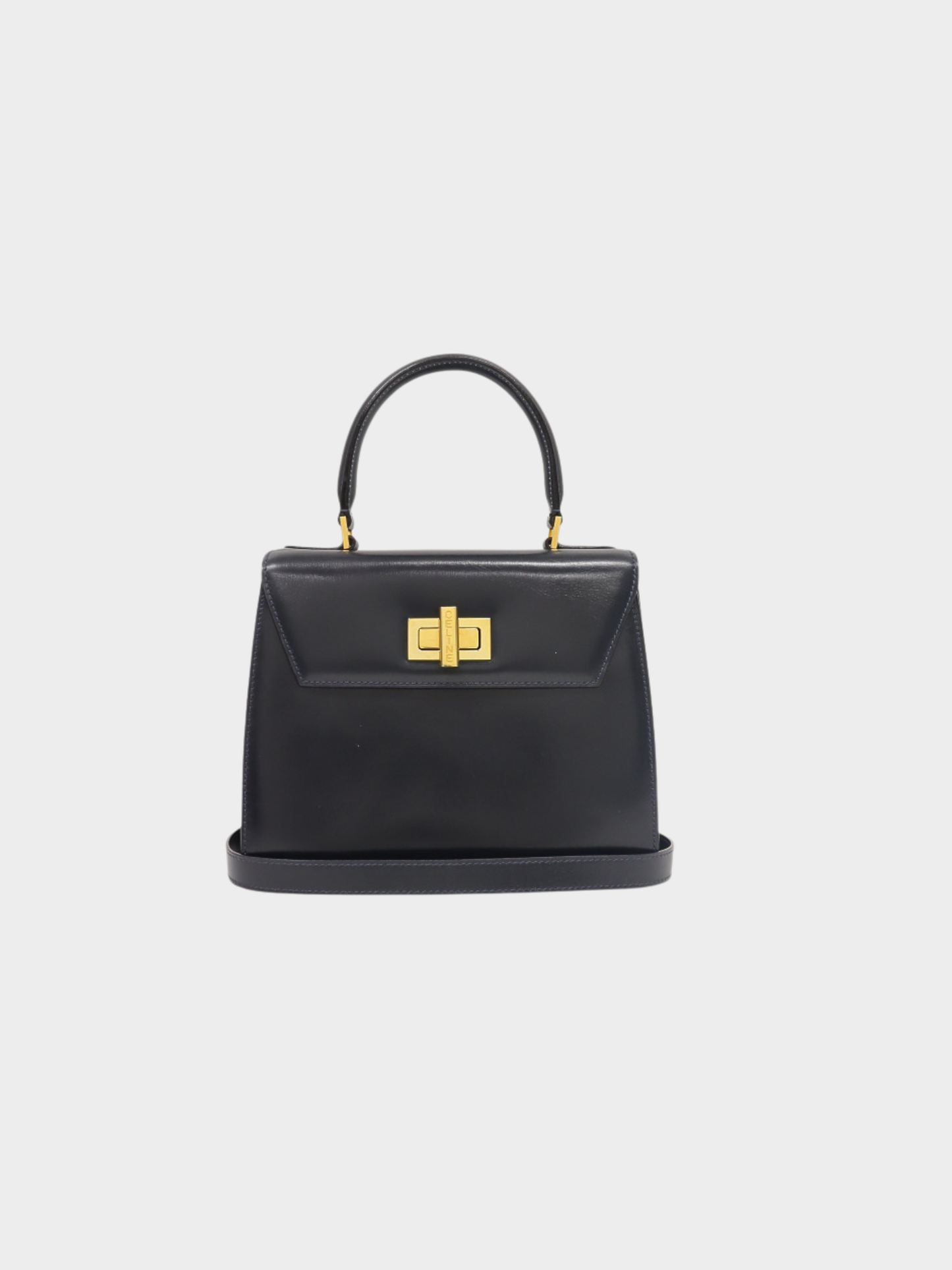 Celine 2000s Navy Leather Turn-Lock 2-Way Bag