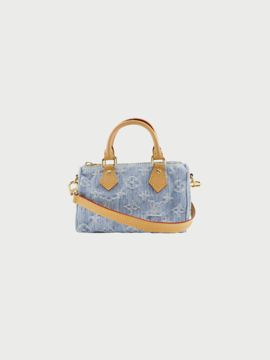 Louis Vuitton 2020s Sky Blue Monogram Denim Nano Speedy Bag