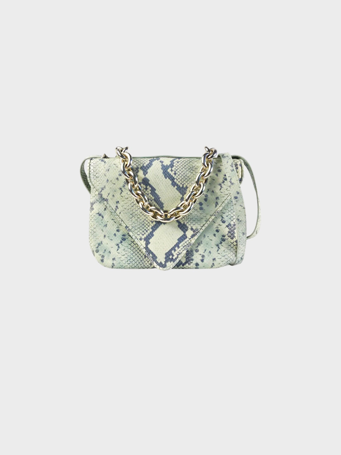 Bottega Veneta 2021 Green Python Calfskin Leather Envelope Crossbody Bag