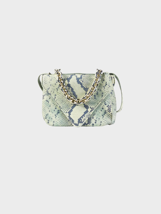 Bottega Veneta 2021 Green Python Calfskin Leather Envelope Crossbody Bag