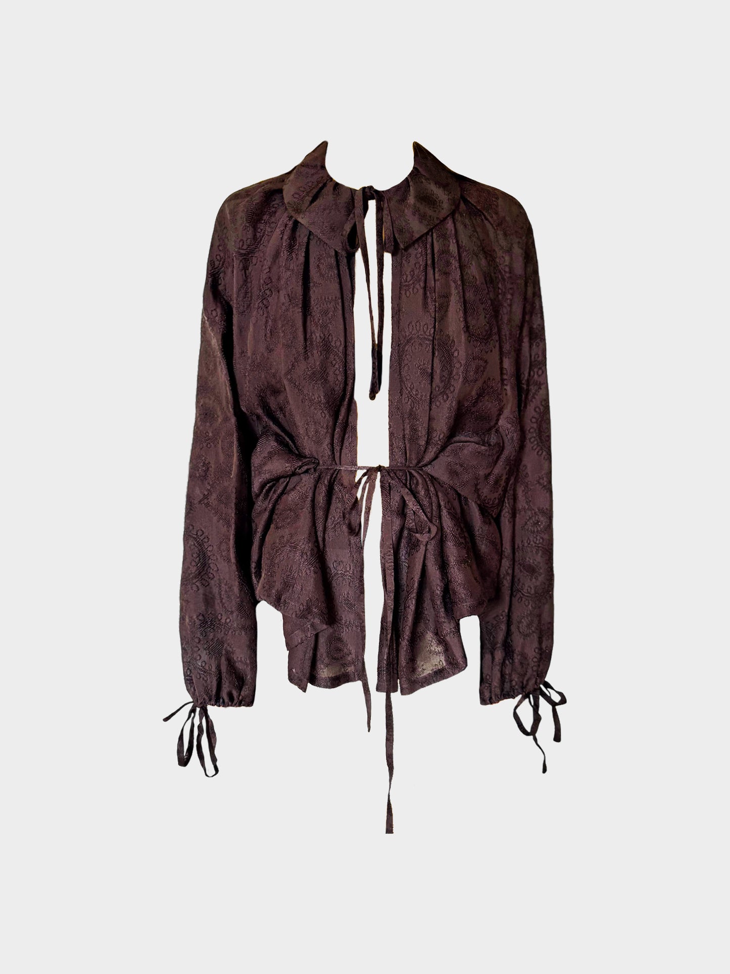 John Galliano 1995 Brown Viscose Indian-inspired Boteh Embroidered Blouse