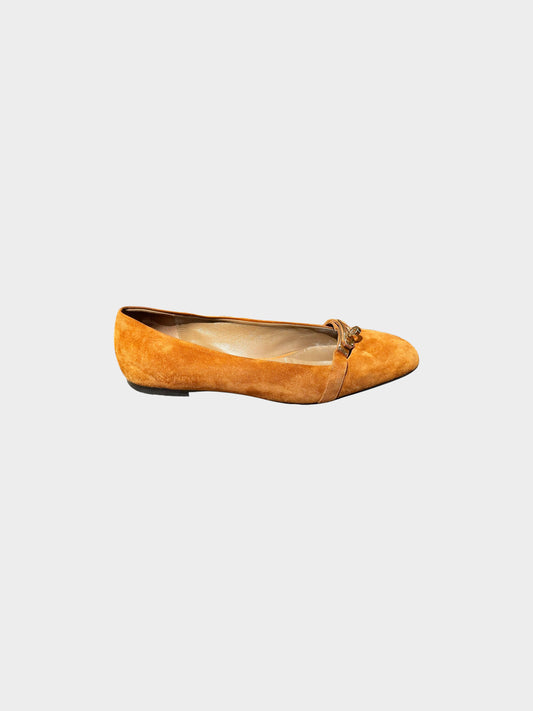 Hermes 2010s Brown Suede Kelly Ballerina Flats