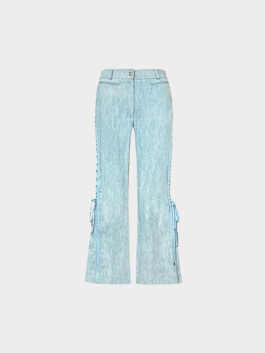 Christian Dior FW 2002 Denim Lace-up detail Flared Pants