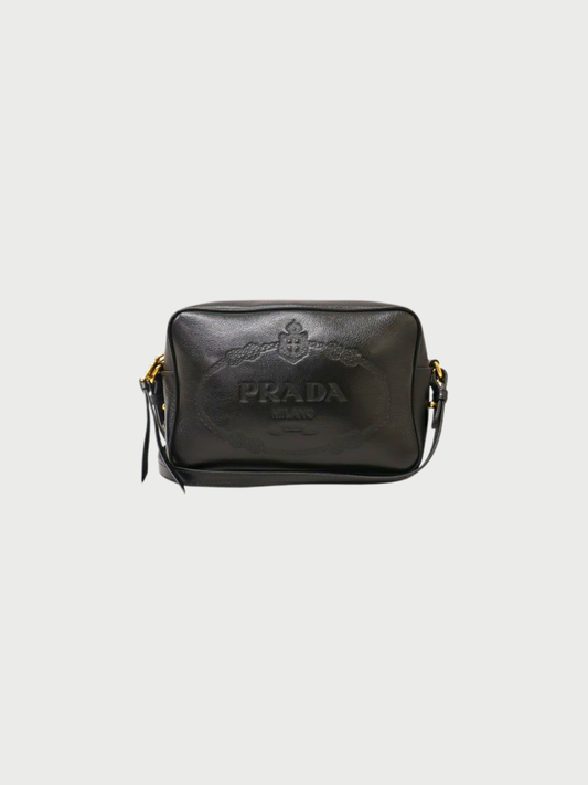 Prada 2010s Black Leather Logo-Embossed Shoulder Bag