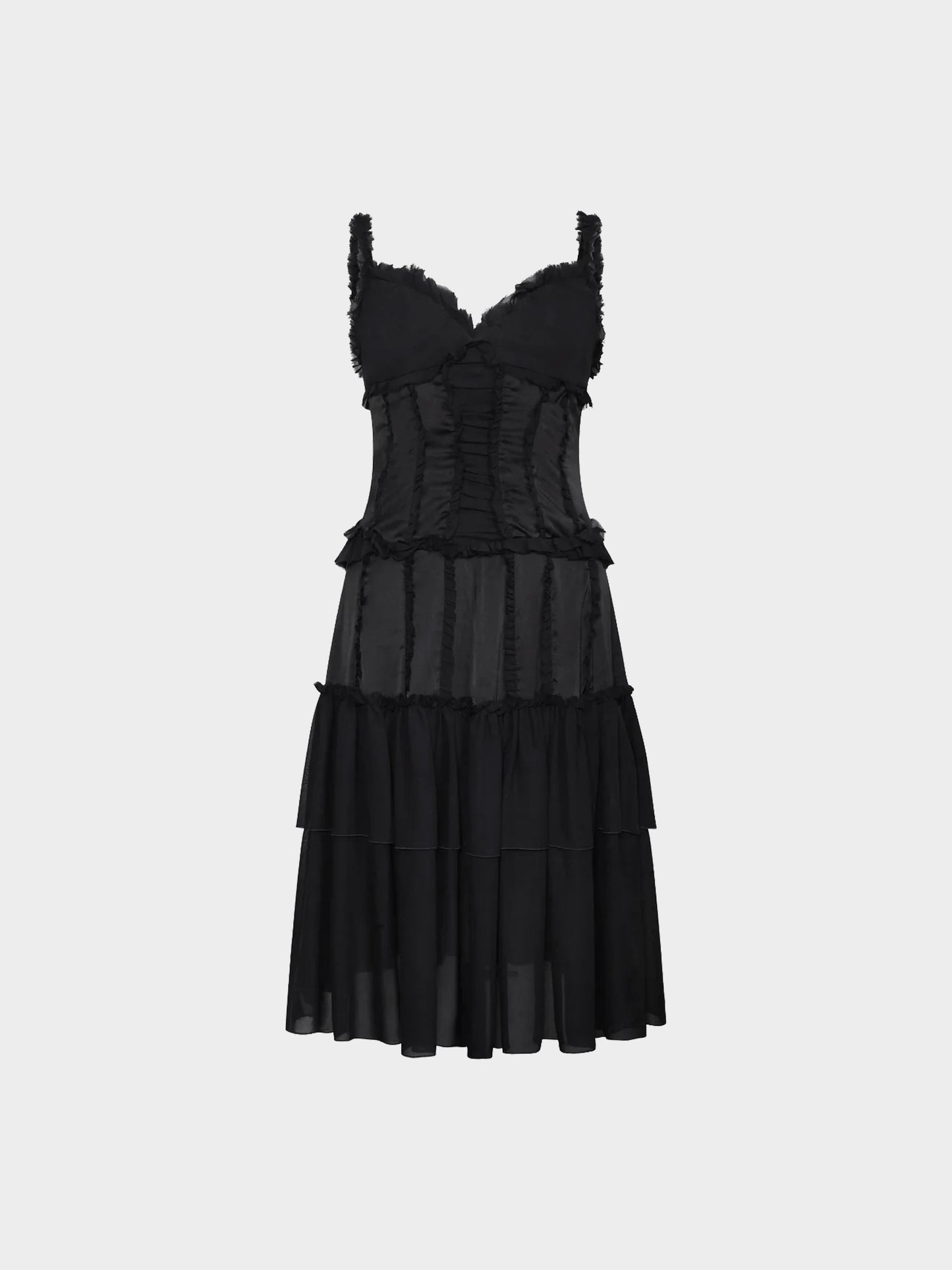 Roberto Cavalli SS 2006 Black Silk Ruffled Dress