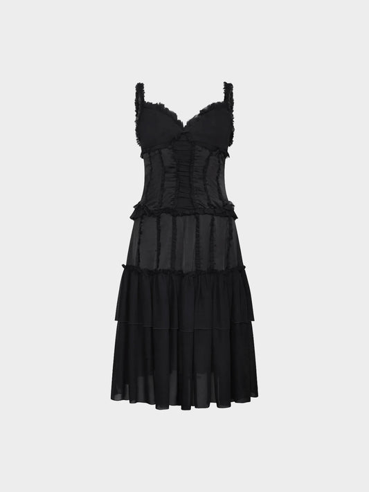 Roberto Cavalli SS 2006 Black Silk Ruffled Dress