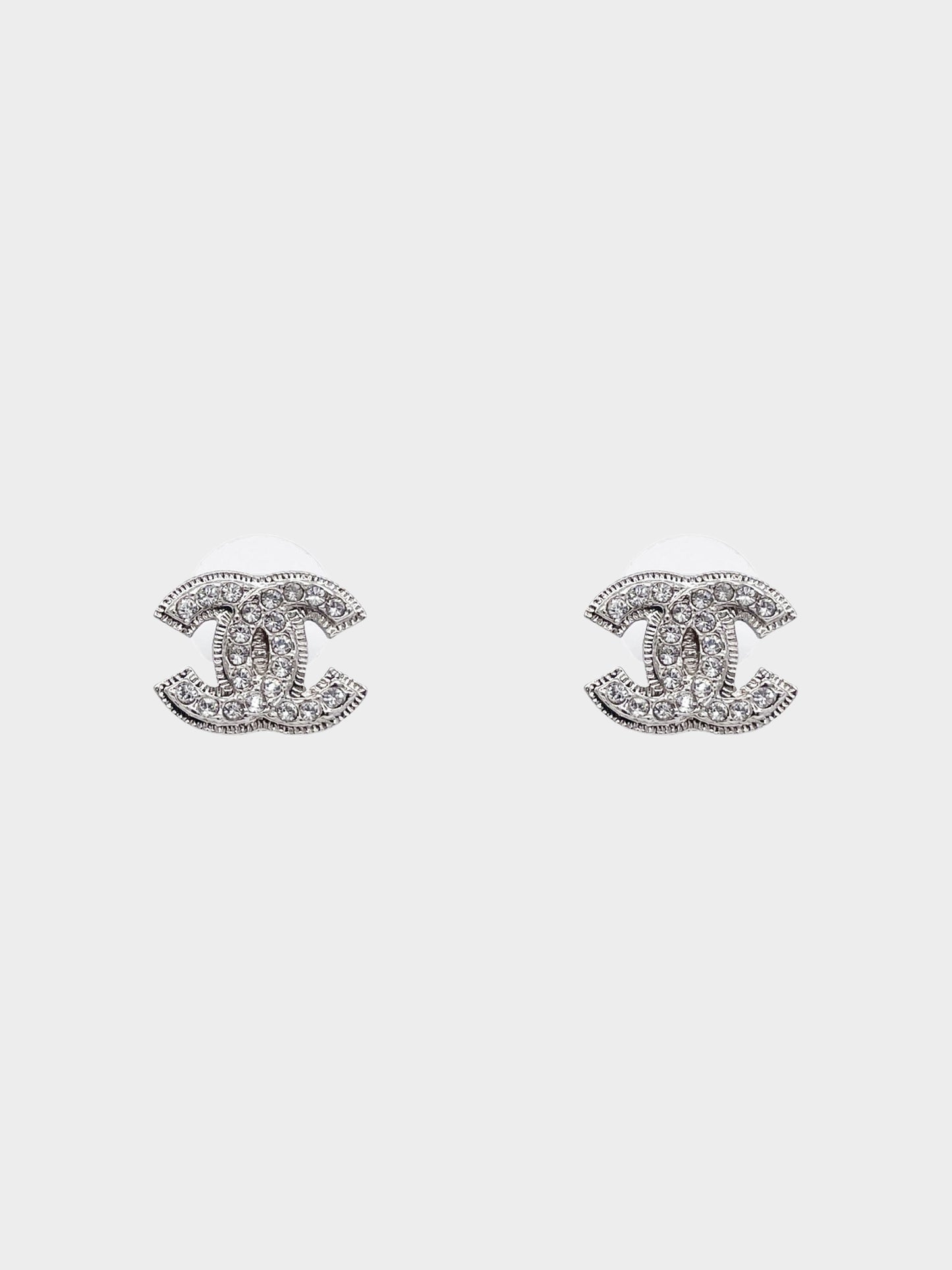Chanel 2012 Silver CC Rhinestone Earrings