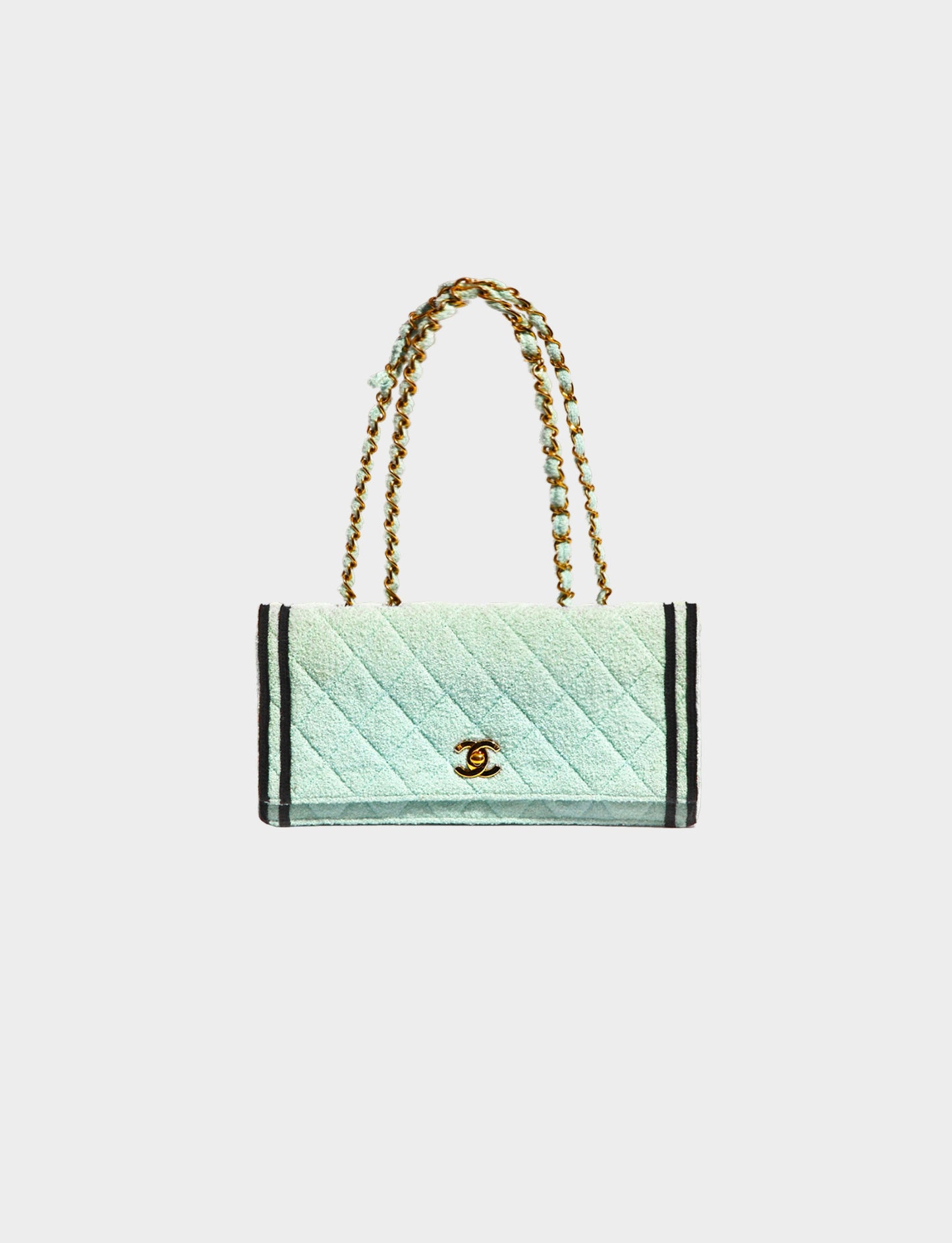 Chanel FW 1994-1995 Rare Pale Turquoise Terry Cloth Flap Bag