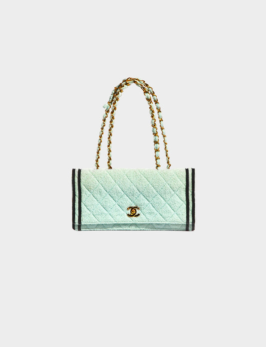 Chanel FW 1994-1995 Rare Pale Turquoise Terry Cloth Flap Bag