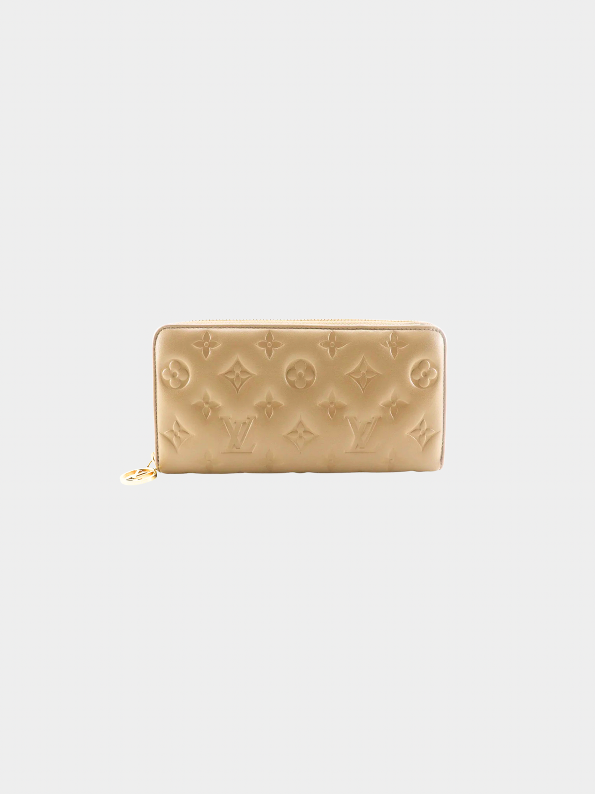 Louis Vuitton 2020s Taupe Beige Lambskin Monogram Coussin Zippy Wallet