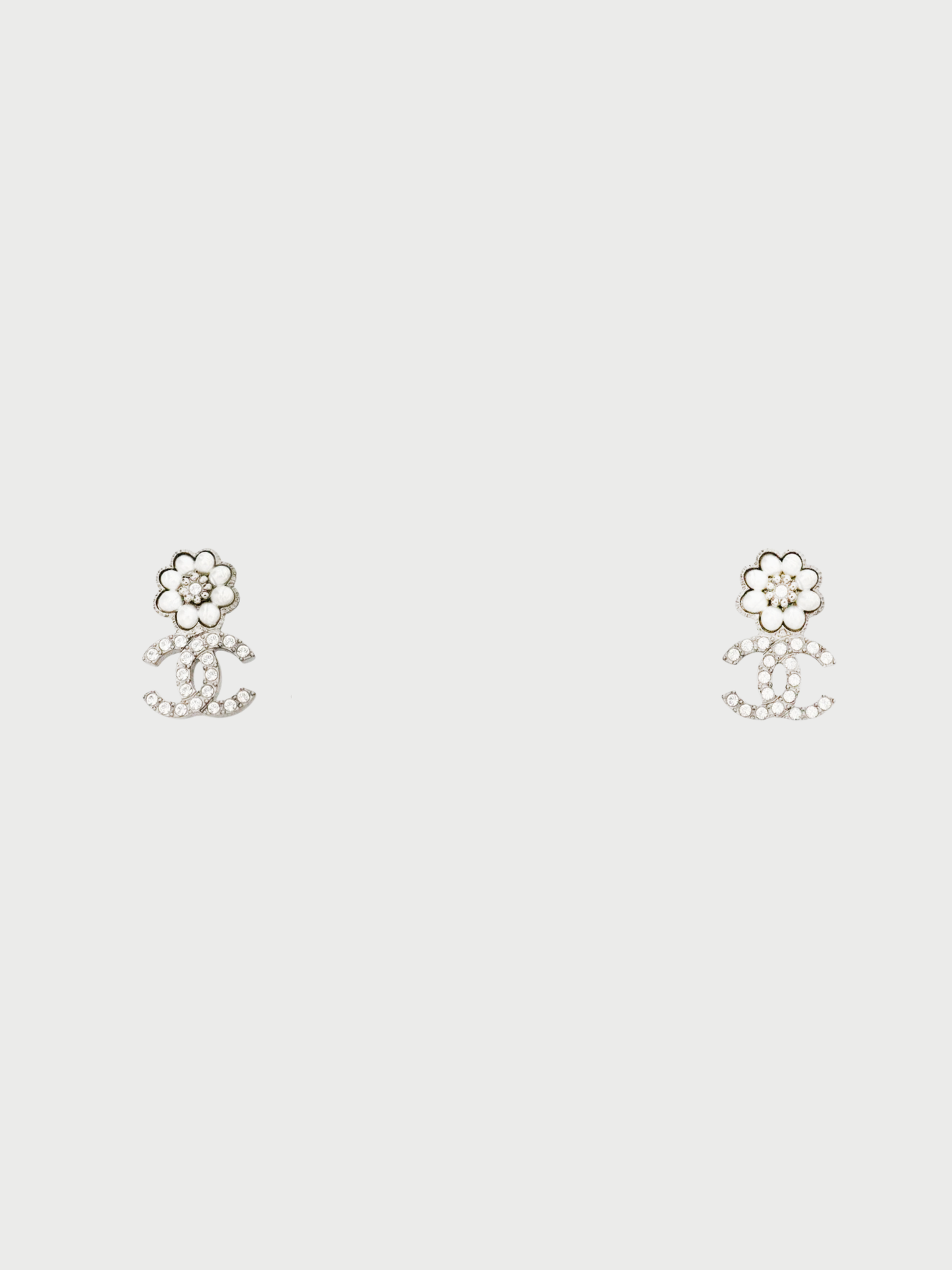 Chanel 2022 Silver Coco Flower Rhinestone Earrings