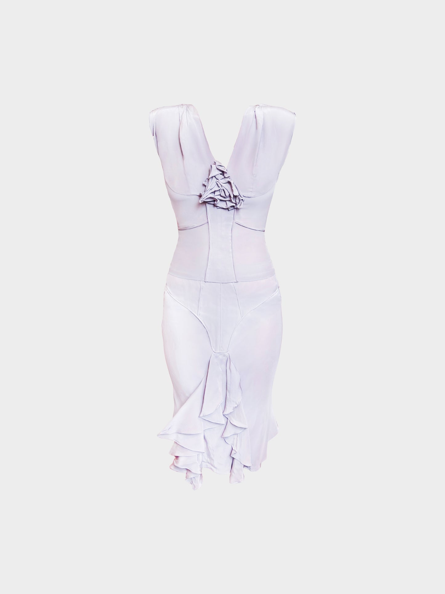 Yves Saint Laurent Rive Gauche SS 2003 Runway Lilac Floral Top and Ruffled Silk Skirt Set