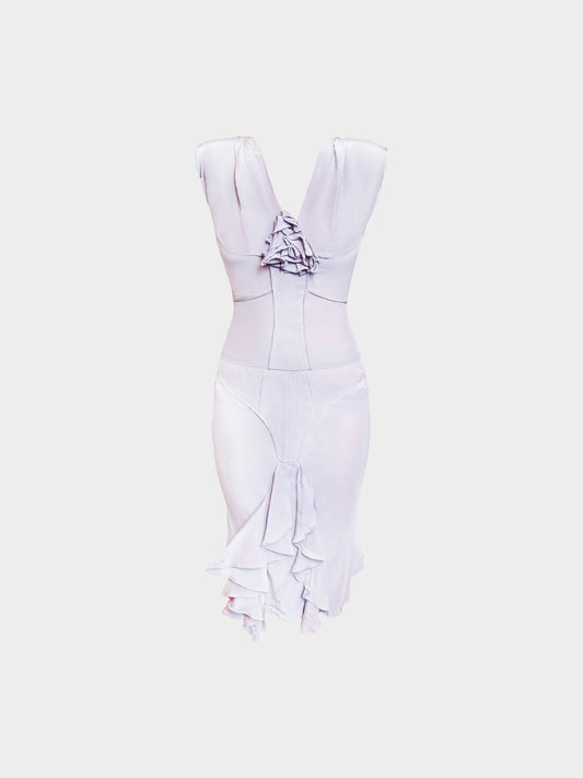 Yves Saint Laurent Rive Gauche SS 2003 Runway Lilac Floral Top and Ruffled Silk Skirt Set