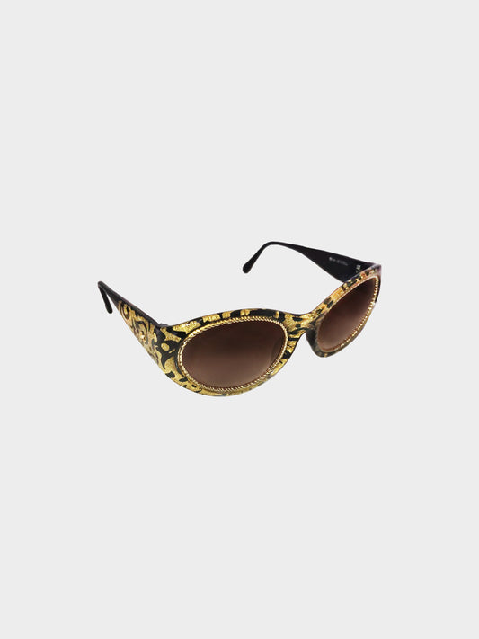 Christian Lacroix 1990s Black and Gold Cat Eye Sunglasses