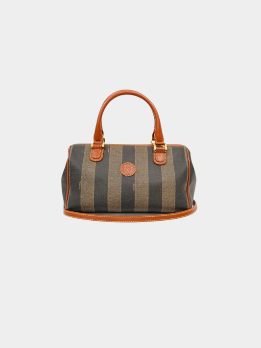Fendi 2000s Khaki Black Brown Pequin Stripe 2-Way Bag