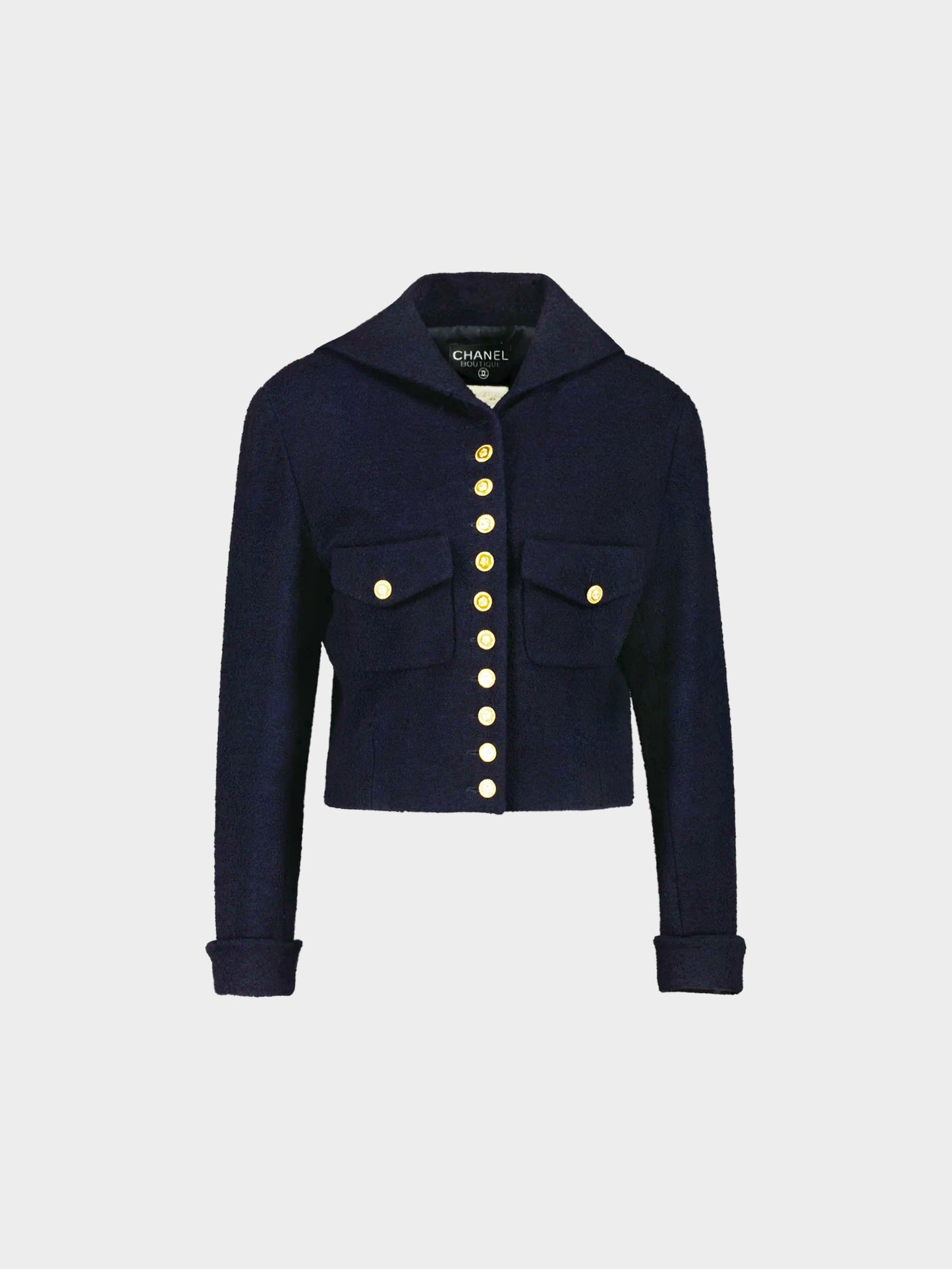 Chanel by Karl Lagerfeld 1990s Navy Blue Tweed Sailor Short Jacket