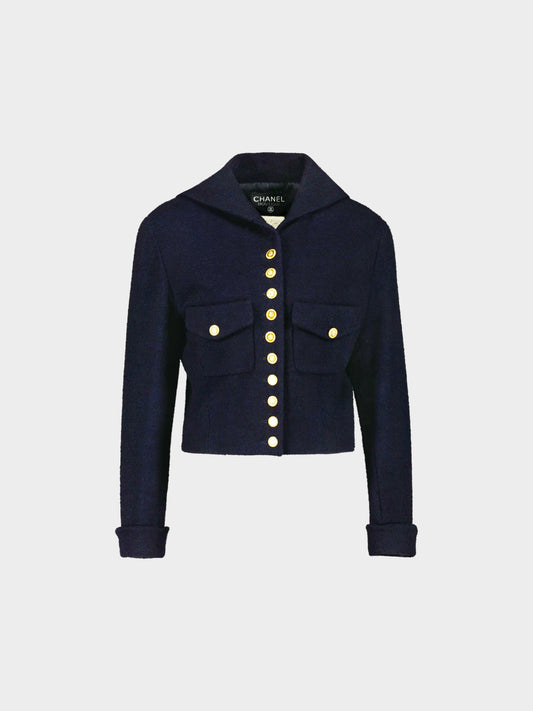 Chanel by Karl Lagerfeld 1990s Navy Blue Tweed Sailor Short Jacket