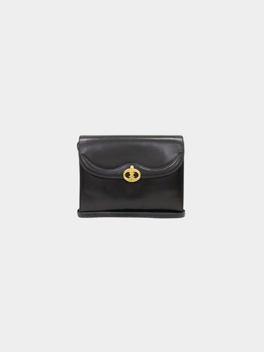 Celine 2000s Black Triomphe Leather Shoulder Bag