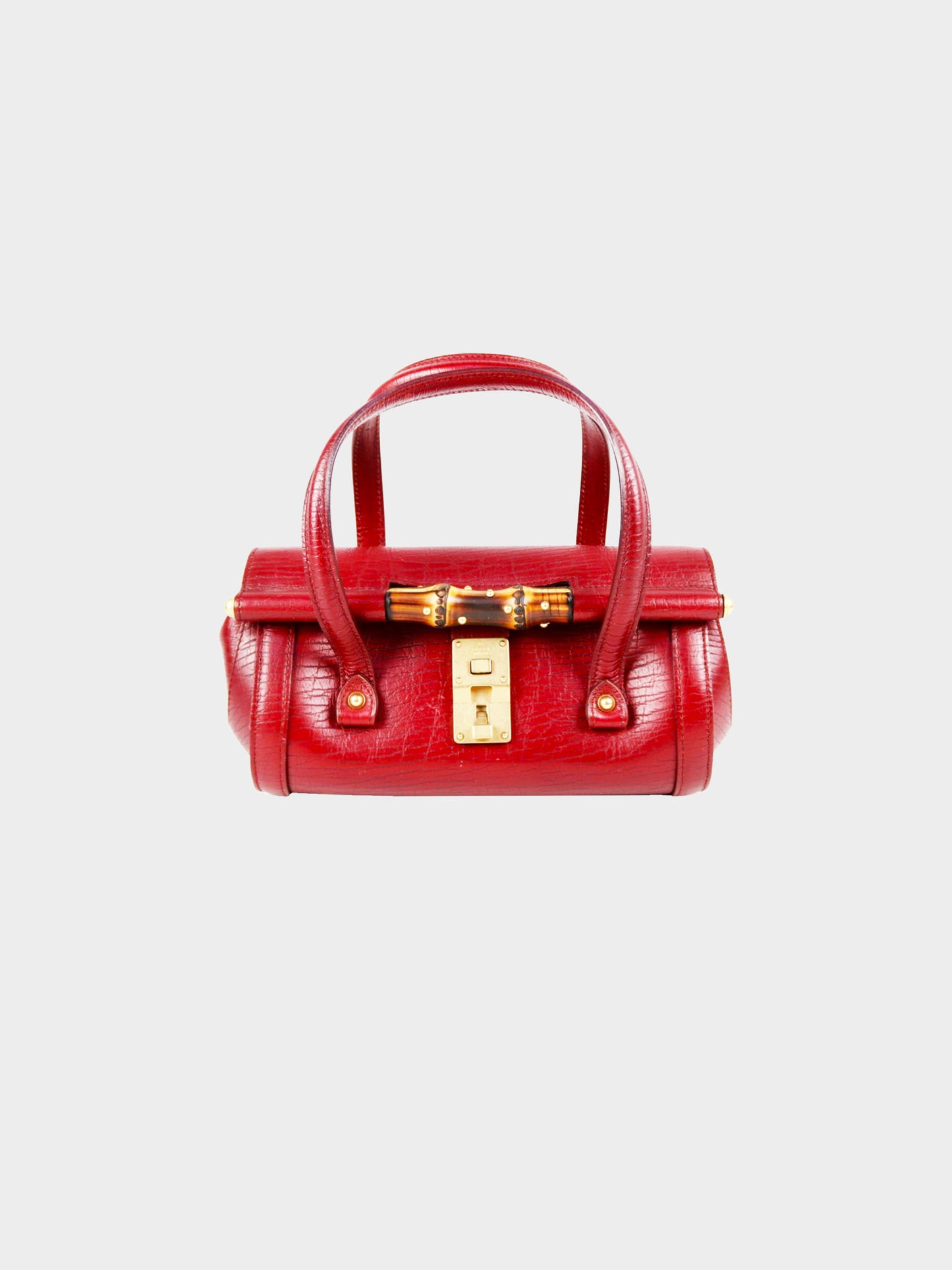 Gucci Early 2000s Red Leather Bamboo Bullet Mini Bag