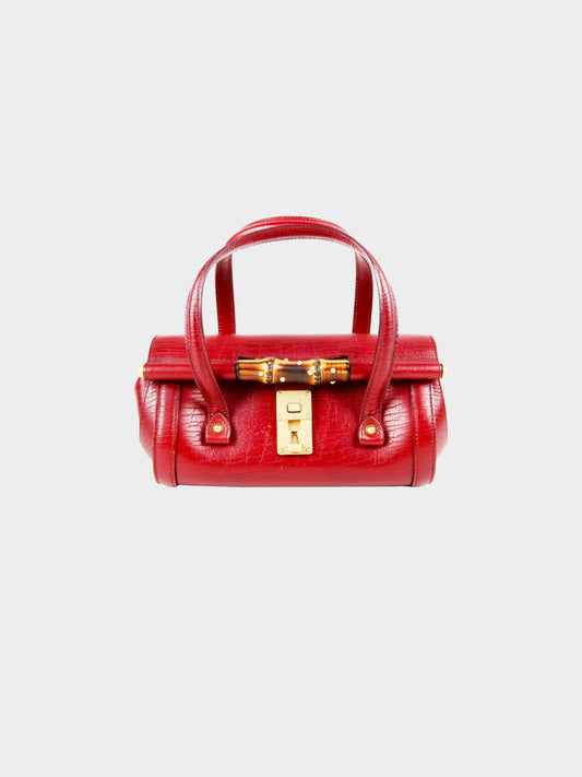 Gucci Early 2000s Red Leather Bamboo Bullet Mini Bag