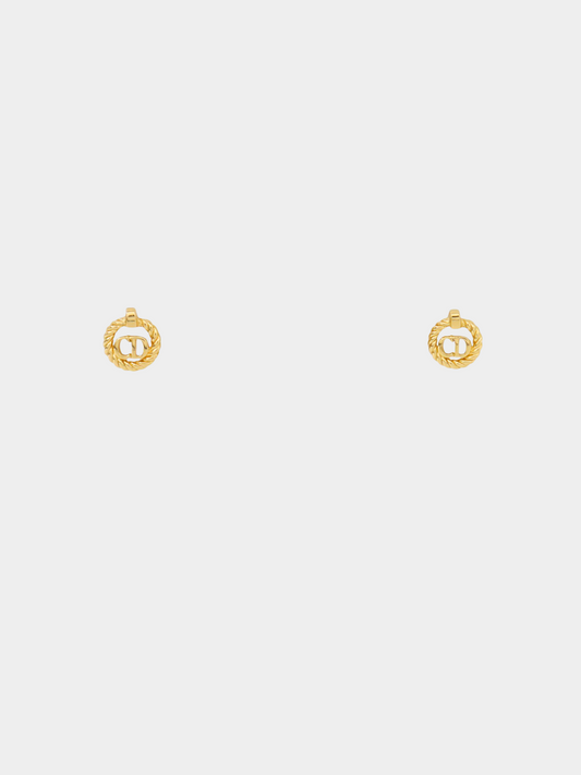 Christian Dior 1990s Gold CD Round Earrings