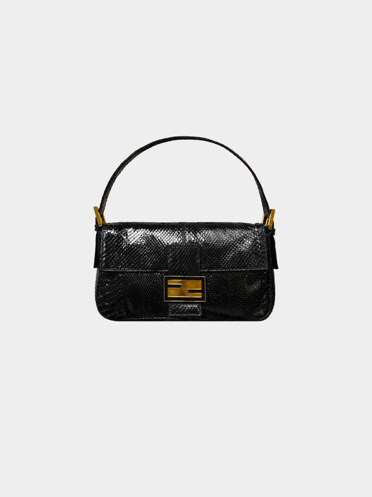 Fendi 2010s Limited Edition Black Snakeskin Baguette