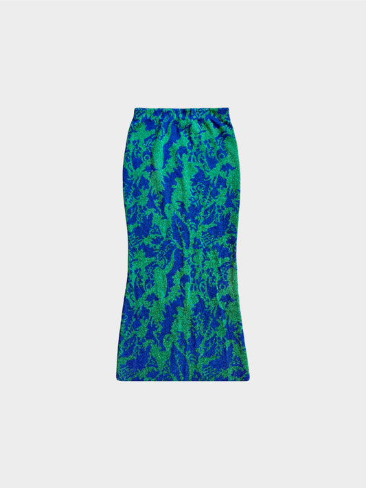 Missoni 2000s Blue and Green Leaf Pattern Midi Skirt