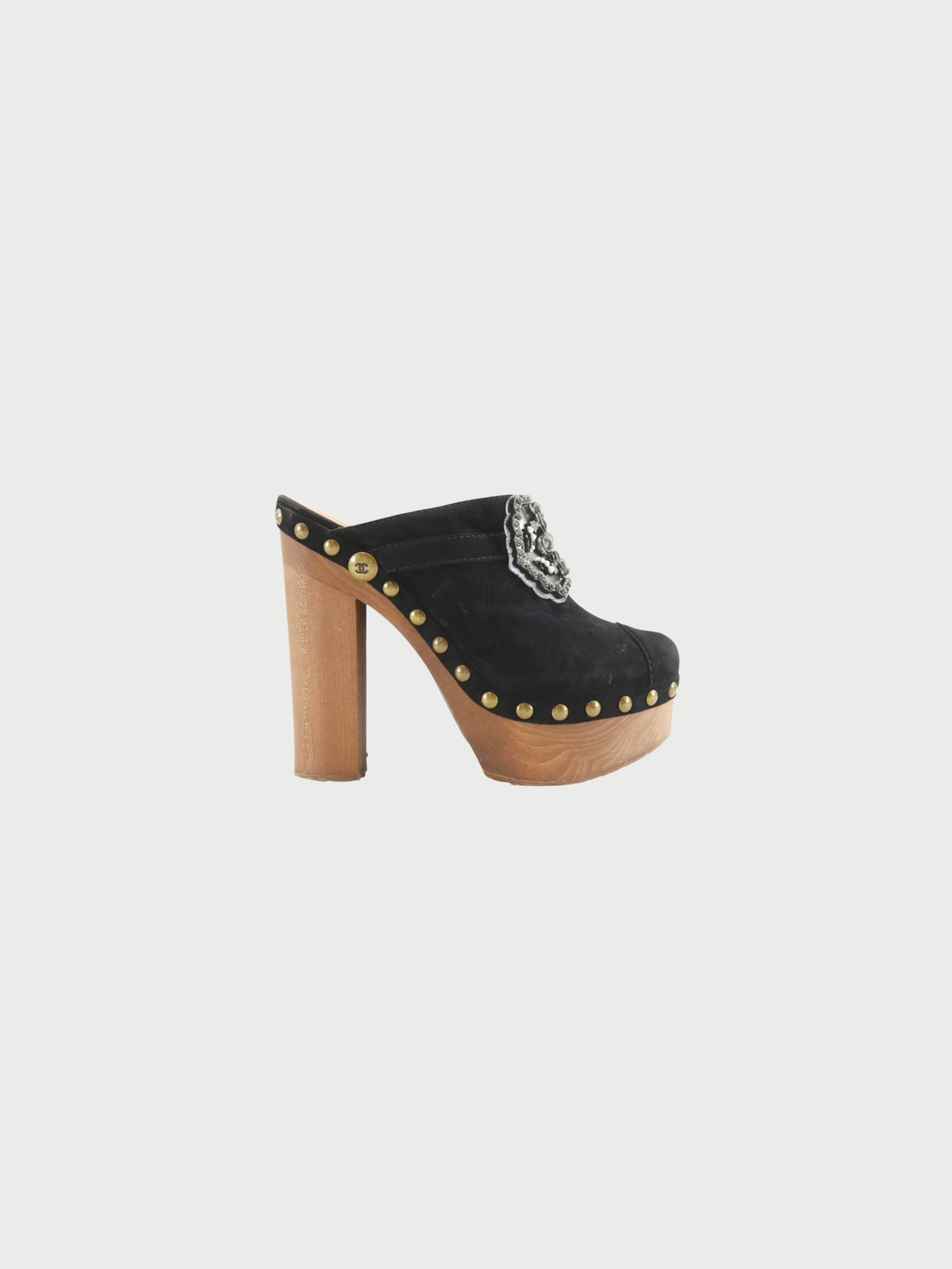 Chanel 2000s Black Suede Bijou Sabot Sandals