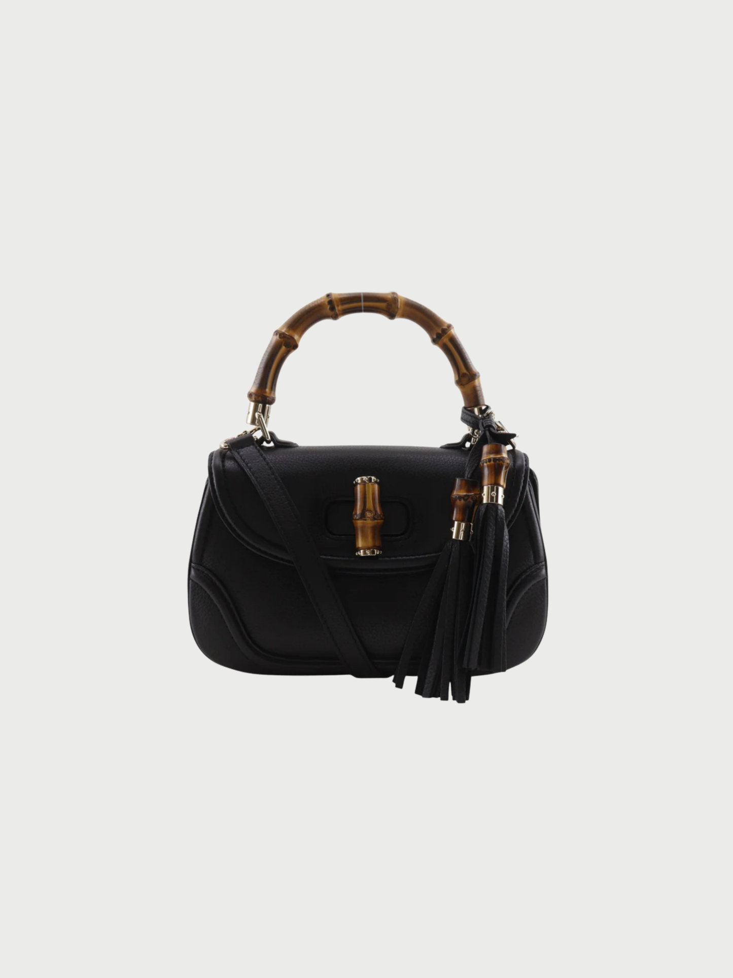 Gucci 2010s Black Calfskin Bamboo 2-Way Handbag