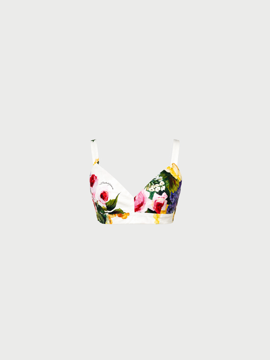 Dolce & Gabbana 2010s White Floral Print Cotton Bralette
