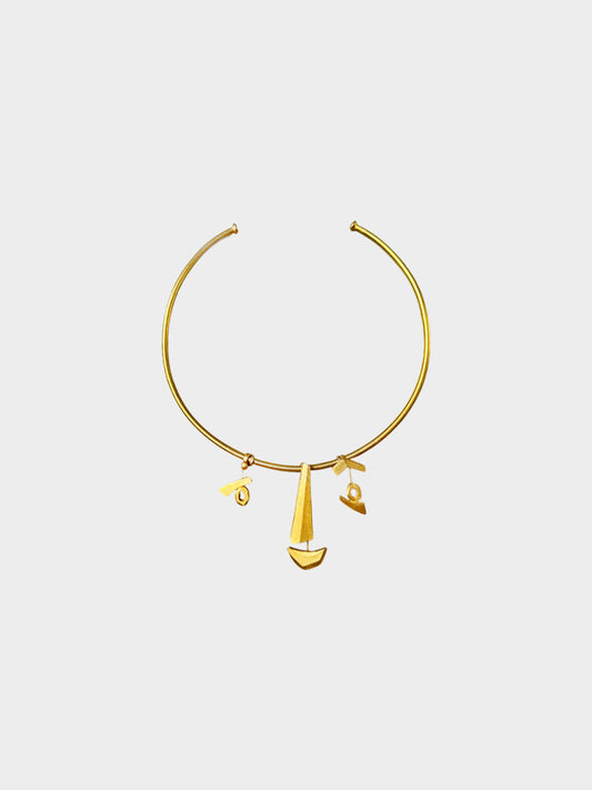 Christian Lacroix 1990s Gold Face Charm Rigid Choker Necklace
