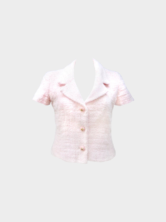 Chanel 2000s Light Pink Tweed Short Sleeve Button-down Jacket