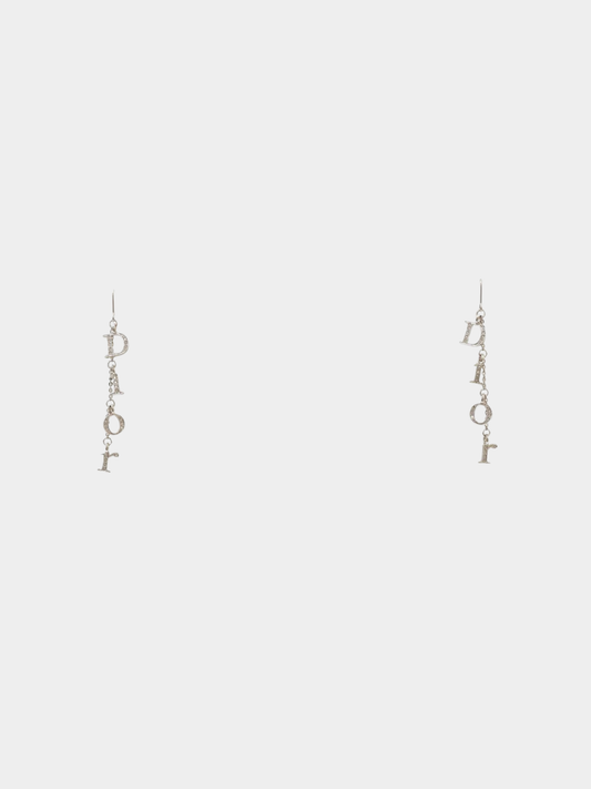 Christian Dior 2000s Silver Rhinestone Logo Drop Earrings