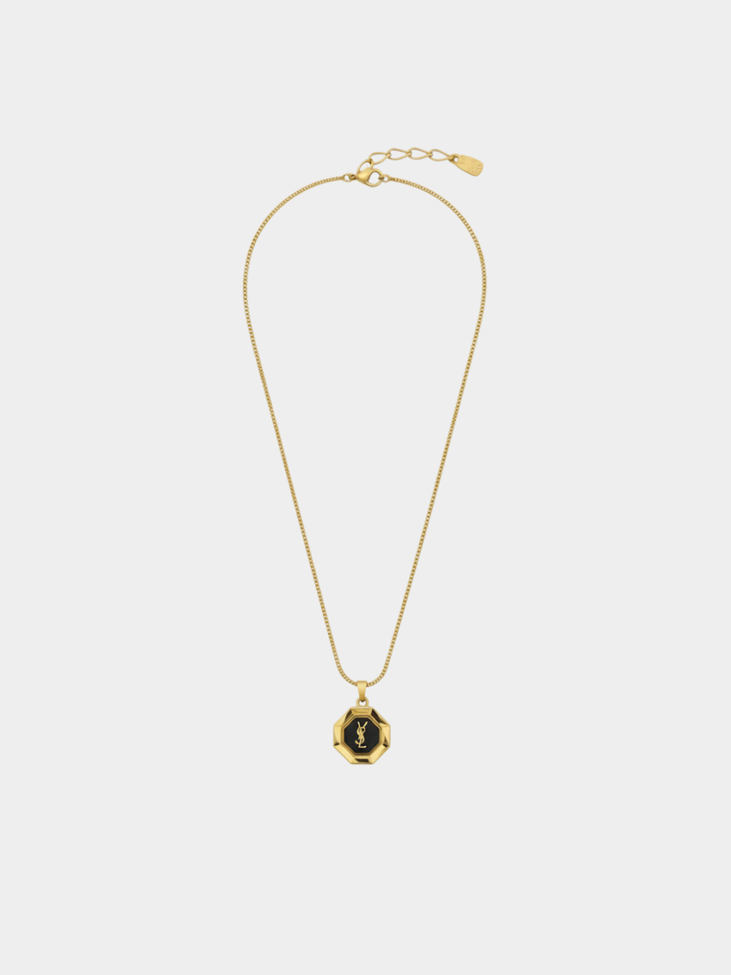 Yves Saint Laurent 2000s Gold Black Logo Pendant Necklace