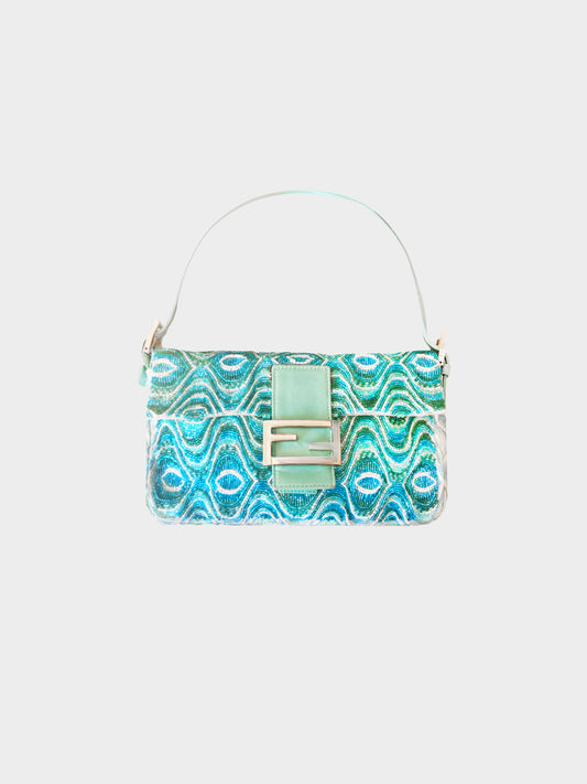 Fendi 2000s Blue Psychedelic Beaded Baguette