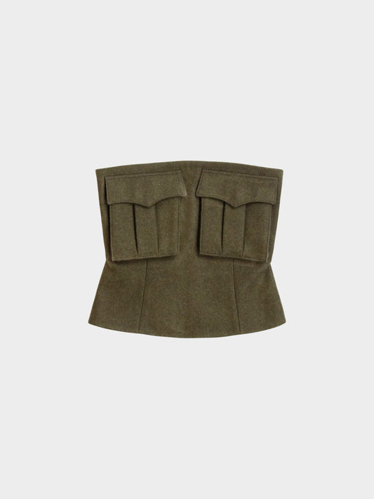 Prada FW 2019 Green Felt Military Bustier Top