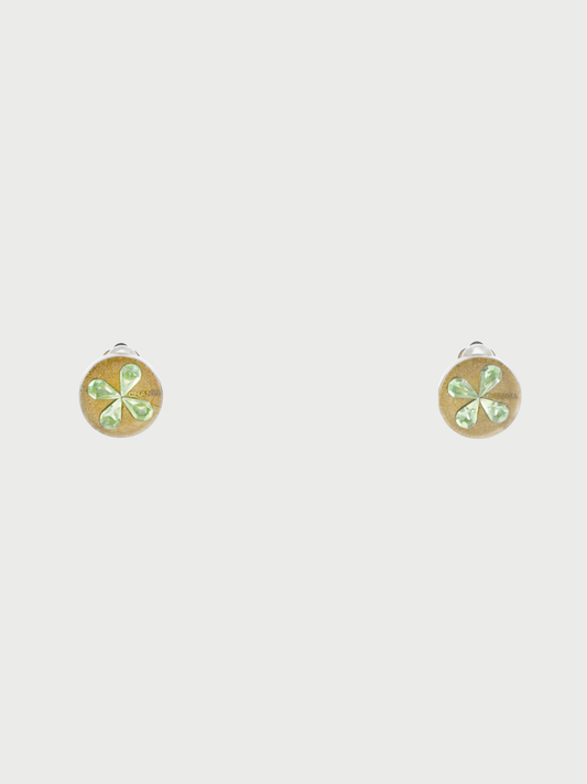Chanel 2001 Gold Plated Metal Plastic Clover Earrings