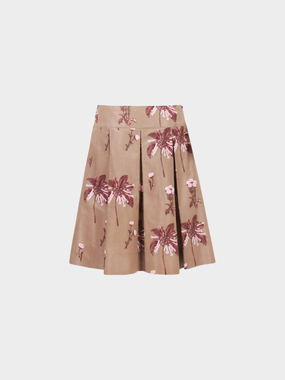 Prada 2007-2008 Brown Floral Print Pleated Silk Skirt