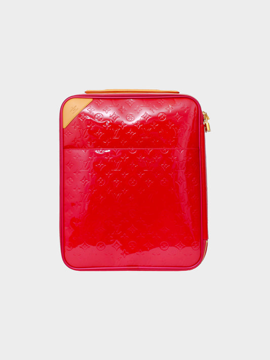 Louis Vuitton Late 2000s Red Vernis Leather Monogram Pegase Suitcase